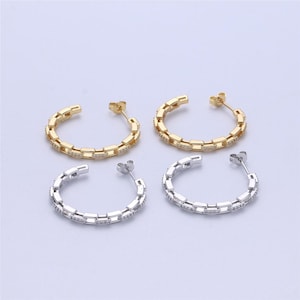 Dainty gold chain earring cz curb chain earring micro pave thin earring - gold filled hoop minimalist jewelry silver link earring