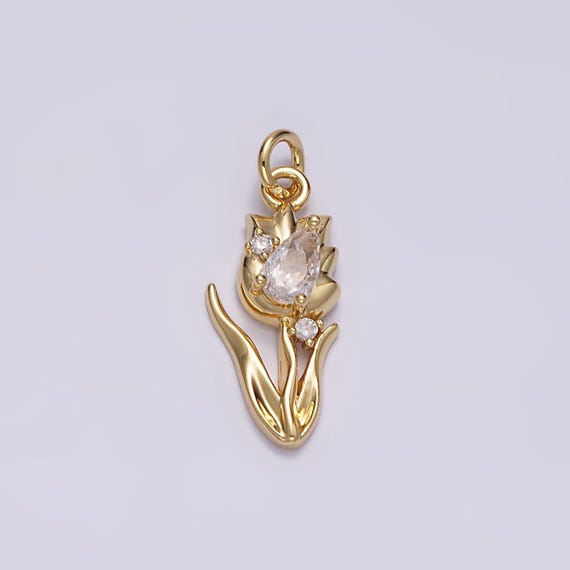 アクセサリー chocomint Mini Gold Tulip Charm Cz Silver Tulips Flower Pendant Spring