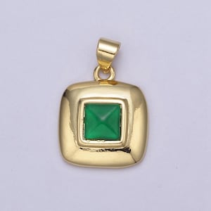Dainty smaragd grün cz Quadrat Gold Medaillon Charme winzigen kleinen Anhänger Tag Charme, Armband Halskette Ohrring finden