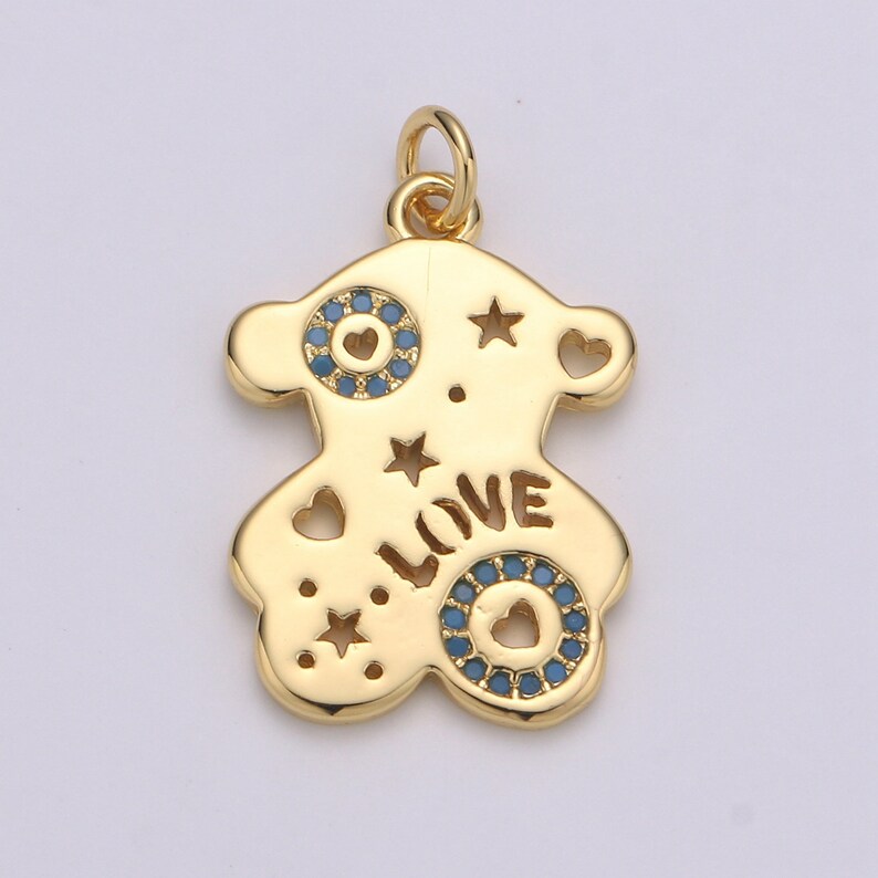 14k Gold Filled Bear Pendant,Love Pendant Love Charm Friendship Charm Panda Charm Blue Cubic paved Earing DIY Teddy Bear Charm