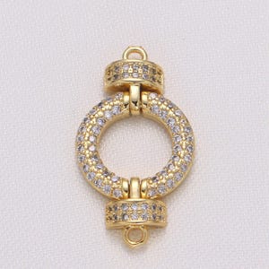 Gold cubic zirconia circle round connector cz geometric shape micro pave jewelry supply component g-729