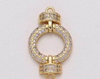 Gold cubic zirconia circle round connector cz geometric shape micro pave jewelry supply component g-729