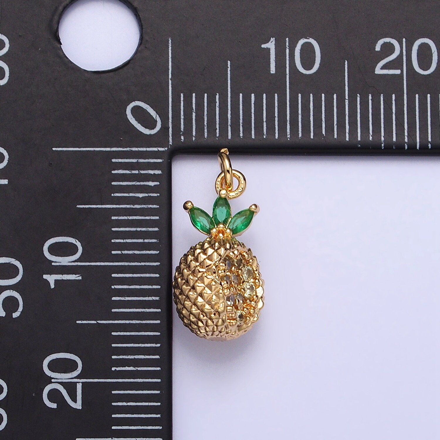 Tiny Gold Pineapple Charm, Cubic Zirconia Pina Charm Jewelry