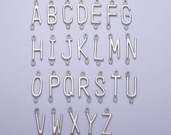 Dainty sideway initial charm connector silver letter dainty name necklace link connector for personalized jewelry supply bracelet necklace