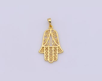 24K Gold Filled Dainty Hamsa Hand Pendant for Necklace Bracelet Earring Charm DIY Jewelry Making Supply Component