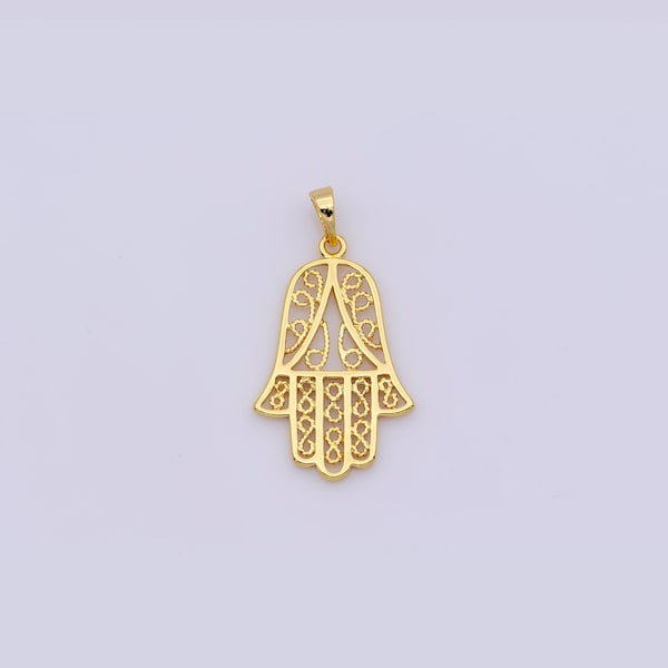 24K Gold Filled Dainty Hamsa Hand Pendant for Necklace Bracelet Earring Charm DIY Jewelry Making Supply Component