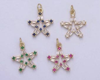 Ciondolo a forma di stella polare con minuscole stelle luminose in zirconia cubica e zirconi cubici - Ciondolo a goccia con zirconia cubica riempito d'oro, gioielli celestiali, stelle appuntite