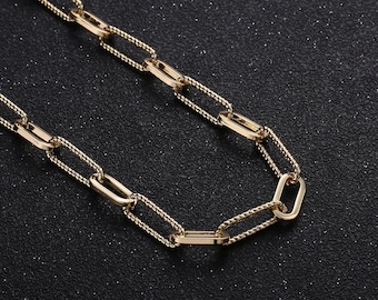 Halsband med gem, 16k guldfyllt, lång oval gemkedja 2 x 4 mm, nickelfri obehandlad länkkedja | rulle-270