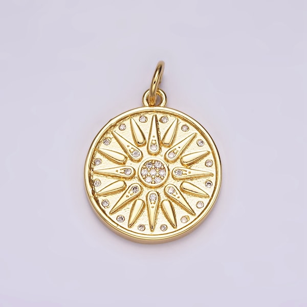 14k Gold Filled Micro Pave Sun Charm, Clear Cubic Charms, CZ Gold Bohemian Jewelry Inspired Charm, Sun Burst Celestial Jewelry Supply AG-583