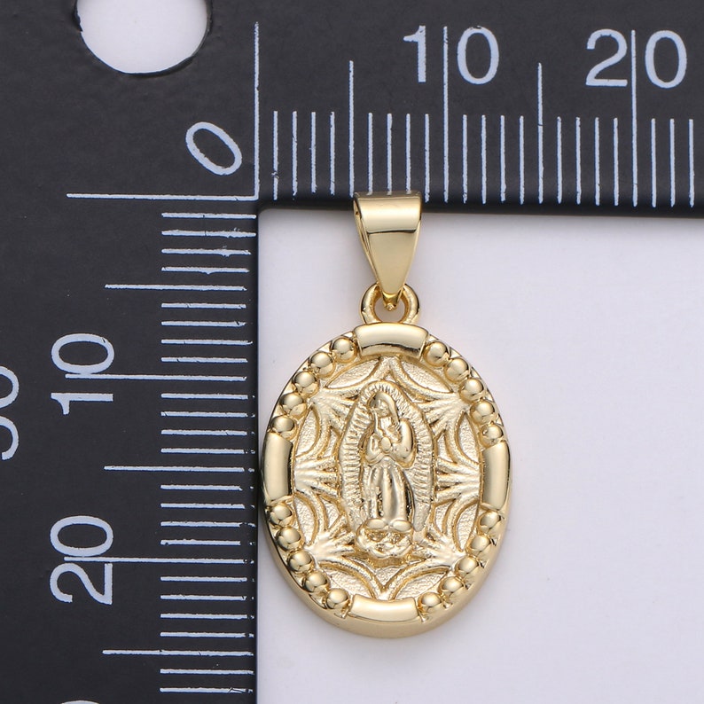 Blessed Virgin Mary 14K Gold Charm Mother Mary Pendant Oval Etsy