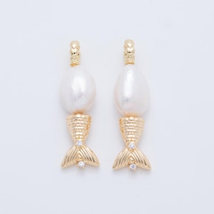 Handcrafted 18K Gold Filled White Shell Pearl Fish Charm Drop Dangle Pendant | AF-618