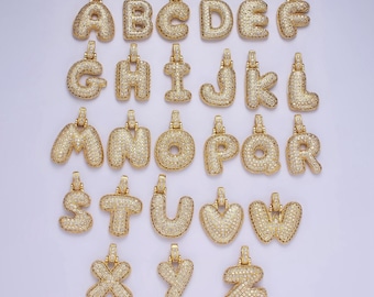 Chunky pave balloon letter necklace pendant cubic zirconia bubble initial pendant 3d gold letter necklace charm personalized jewelry