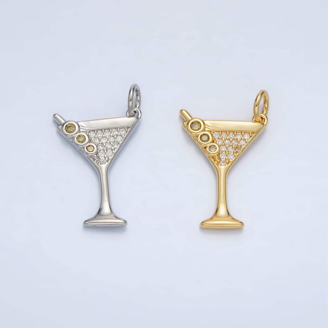 14 Karat Gold Plated CZ Martini Charm Necklace