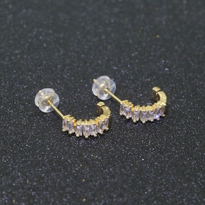 Dainty baguette cz huggie stud earring