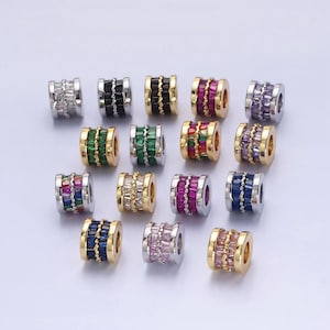 1pc gold filled cylinder beads, cz large hole cylinder drum barrel micro pave beads, silver tube multi color cz beadd 6.8x8.2mm b-783~b-790