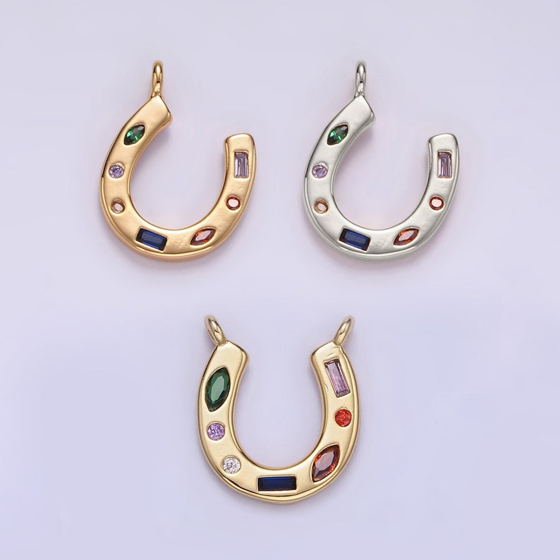 14K Gold Filled CZ Multicolor Dotted Lucky Horseshoe Charm AC819 image 1