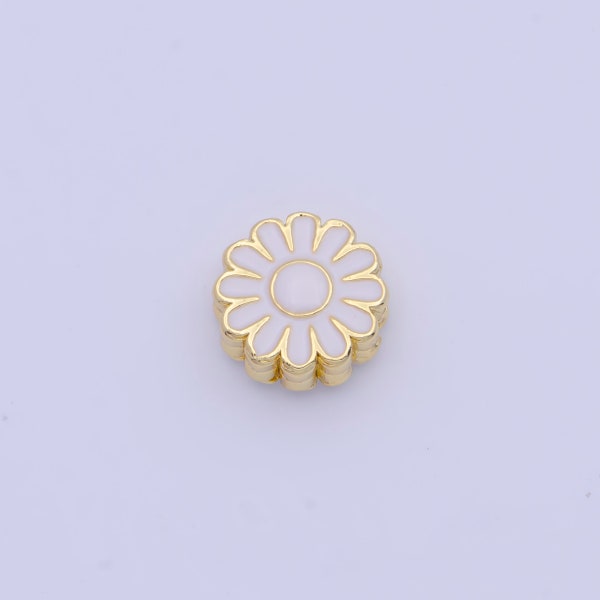 Dainty All White Daisy Flower Bead Spacer, 24K Gold Plated White Enamel Summer Spring Floral Bead Spacer | B-150