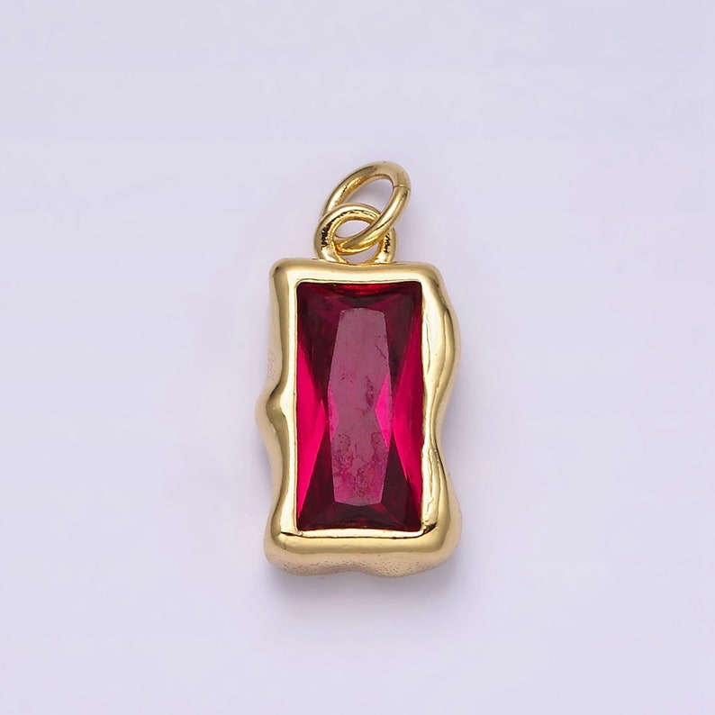 14K Gold Filled 20mm Birthstone CZ Baguette Charm Personalized Birth Month Add on Charm AC1506 AC1516 Pink