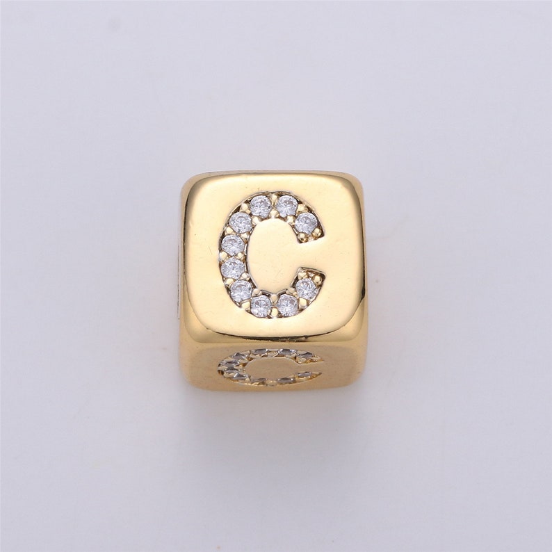 9x9mm Gold Initial Letter Beads, Alphabet Beads, Initial Beads, Alphabet Blocks Micro Pave Initial Block CharmforBracelet Necklace,BLOCK-004 image 5