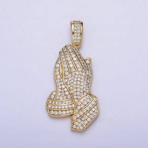 Gefrorene heraus Mikro pflastern 14k Gold gefüllt die Lord Gebet Hände Halskette Charme Gold betende Hände Schmuck Anhänger Hip-Hop religiösen Schmuck AA299