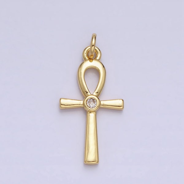 Dainty Gold Ankh Symbol Pendant Charm, Egyptian Jewelry Supply For DIY Necklace Making, The Key of Life AC589