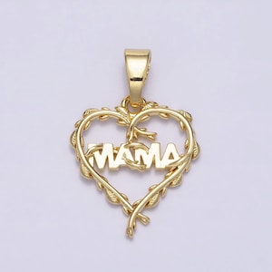 Dainty heart mama charm 16k gold filled mothers day gift vine heart pendant for bracelet necklace component diy jewelry making supply ac1328