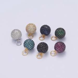 Gold disco ball charm cubic zirconia green black blue pink teal clear silver ball dangle charm pendant n314-n320