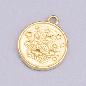 Gold Stainless Steel Galaxy Coin Medallion Pendant Round Star Burst Charm For Jewelry Tarnish Free | P-912