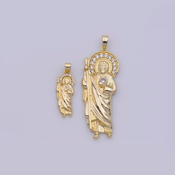Solid 18K Yellow Gold Saint St Jude  Pendant Charm Of Hopeless Causes NEW
