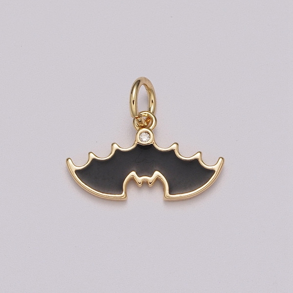 Dainty Gold Black Bat Charm Enamel Broom for Halloween Bat Pendant Halloween Jewelry Inspired for necklace bracelet earring supply