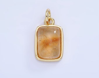 14K Gold Filled Citrine Rectangular Charm Gold Bezel Cut Charm Pendant | W-583