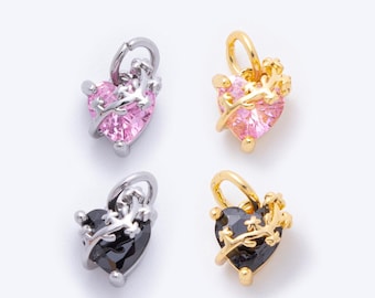ハートCZチャーム | ピンク＆ブラッククリスタルハートペンダント