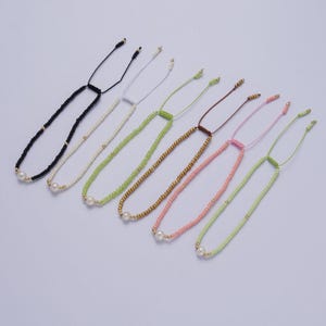 Pearl bracelet, minimalist glass beads pastel adjustable knotted braided macrame string bracelet women jewelry gift idea wa-1259