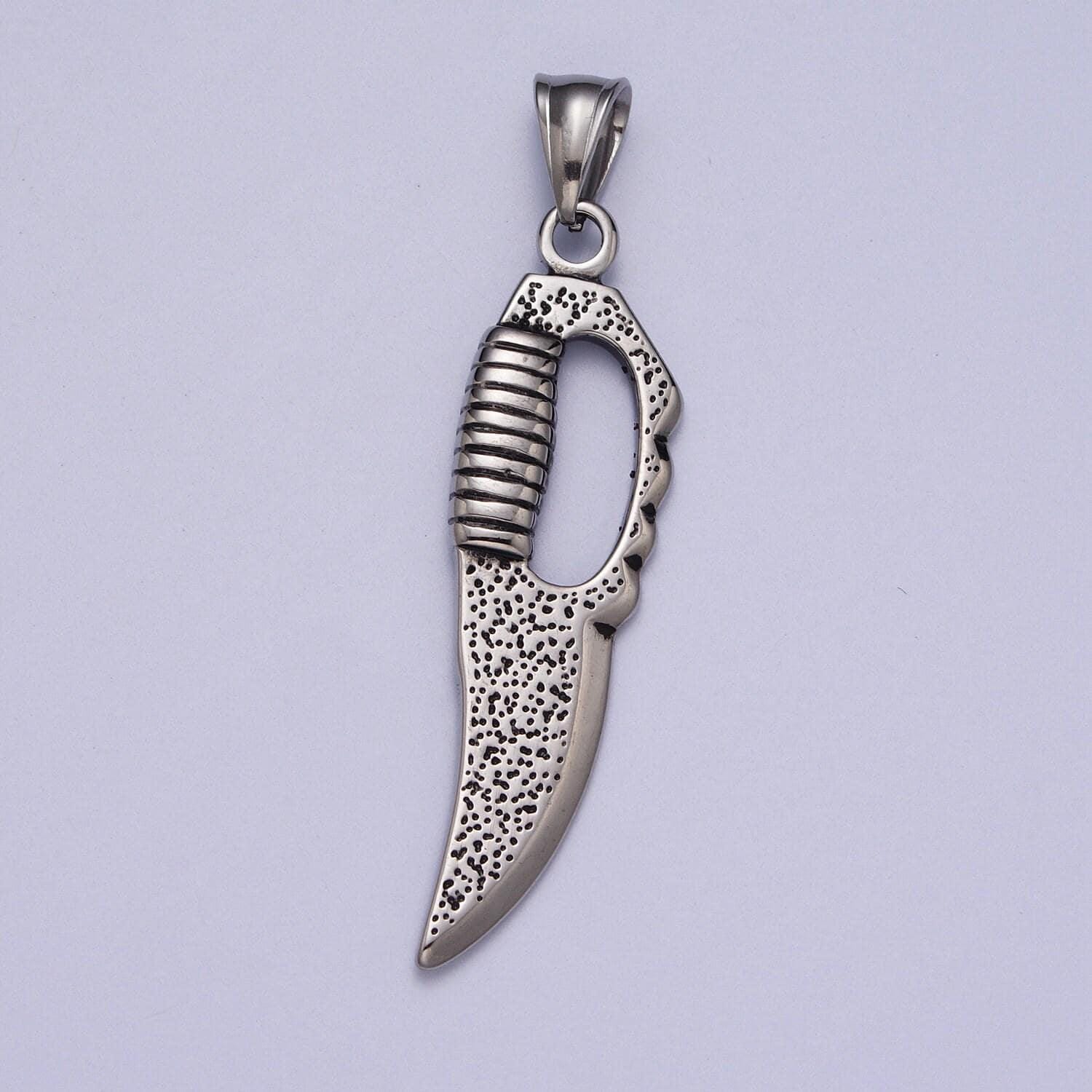 Silver Knife Necklace Pendant Hunter Knife Charm Stainless Steel