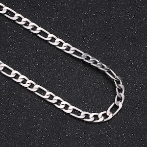 6.3 mm, Wide Figaro Silver Chain by Yard, Link Cable Link Elongate Chain, Wholesale bulk Roll Chain DIY Craft, Roll-495