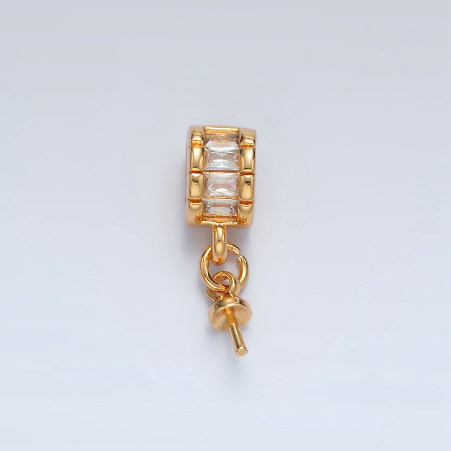 Gold Filled Baguette CZ Paved Drill Pin Bail Finding | Z-849