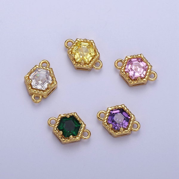 Mini 24K Gold Filled Octagon Charm Connector CZ Micro Pave Colorful Link connector for Bracelet Necklace F-500 F-782 F-783 F-794 F-796