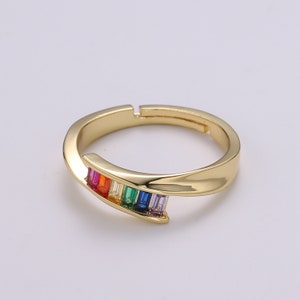 Dainty Rainbow Baguette Ring - Colorful Ring - Multicolor Stone Ring - Rainbow Jewelry - Stacking Ring Adjustable Ring US Size 7.5