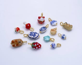 Colorful ceramic charm handmade painting ceramic porcelain animal flower vintage charm for necklace bracelet jewelry making supply