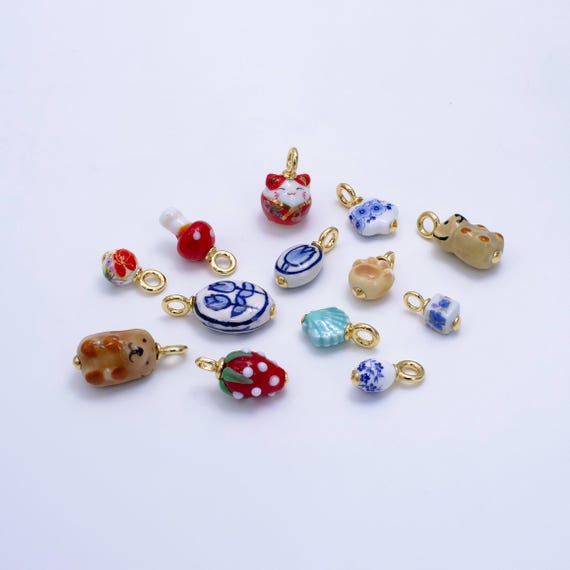 Colorful ceramic charm handmade painting ceramic porcelain animal flower vintage charm for necklace bracelet jewelry making supply