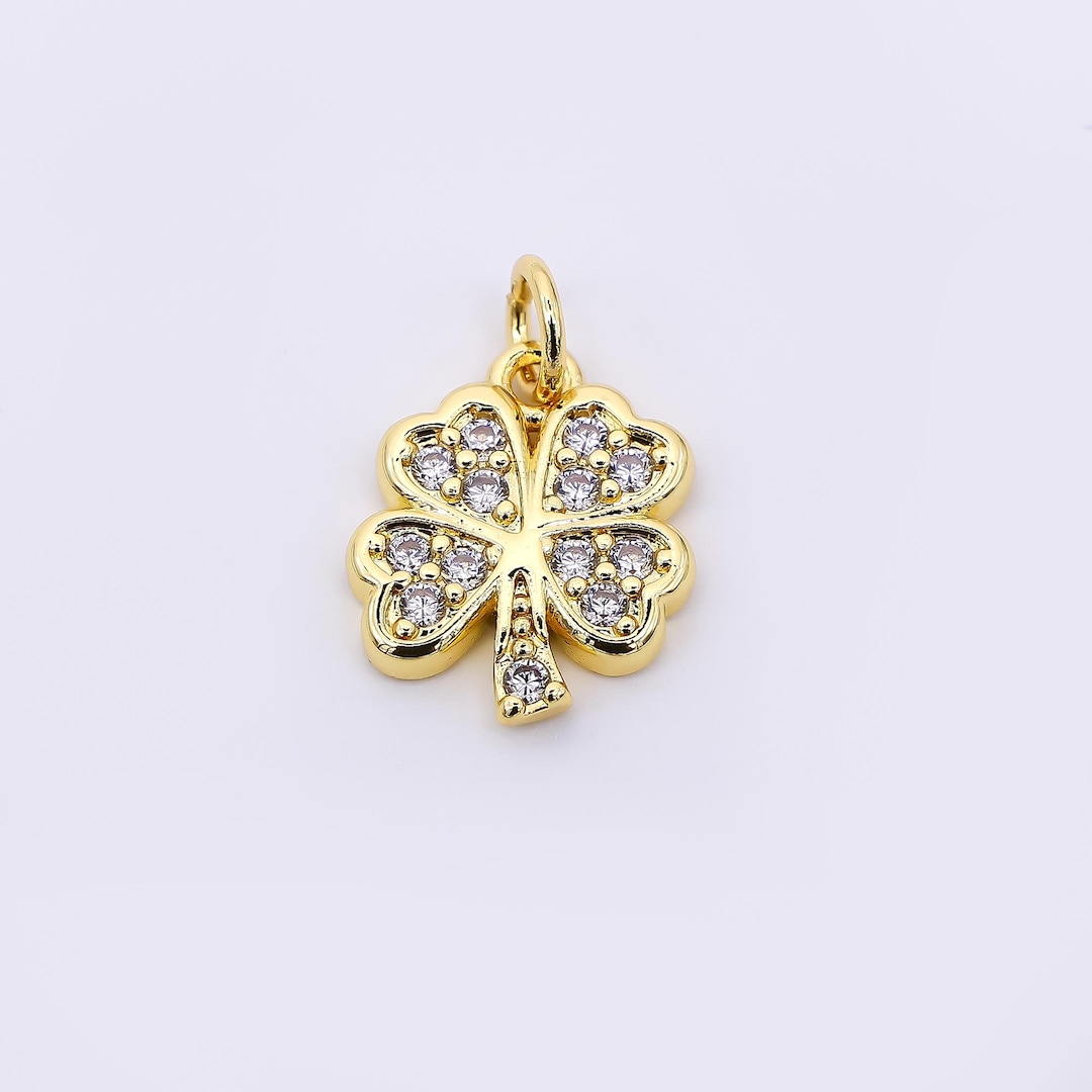 24K Gold Filled 14mm Micro Paved CZ 4-leaves Lucky Fortune Clover ...