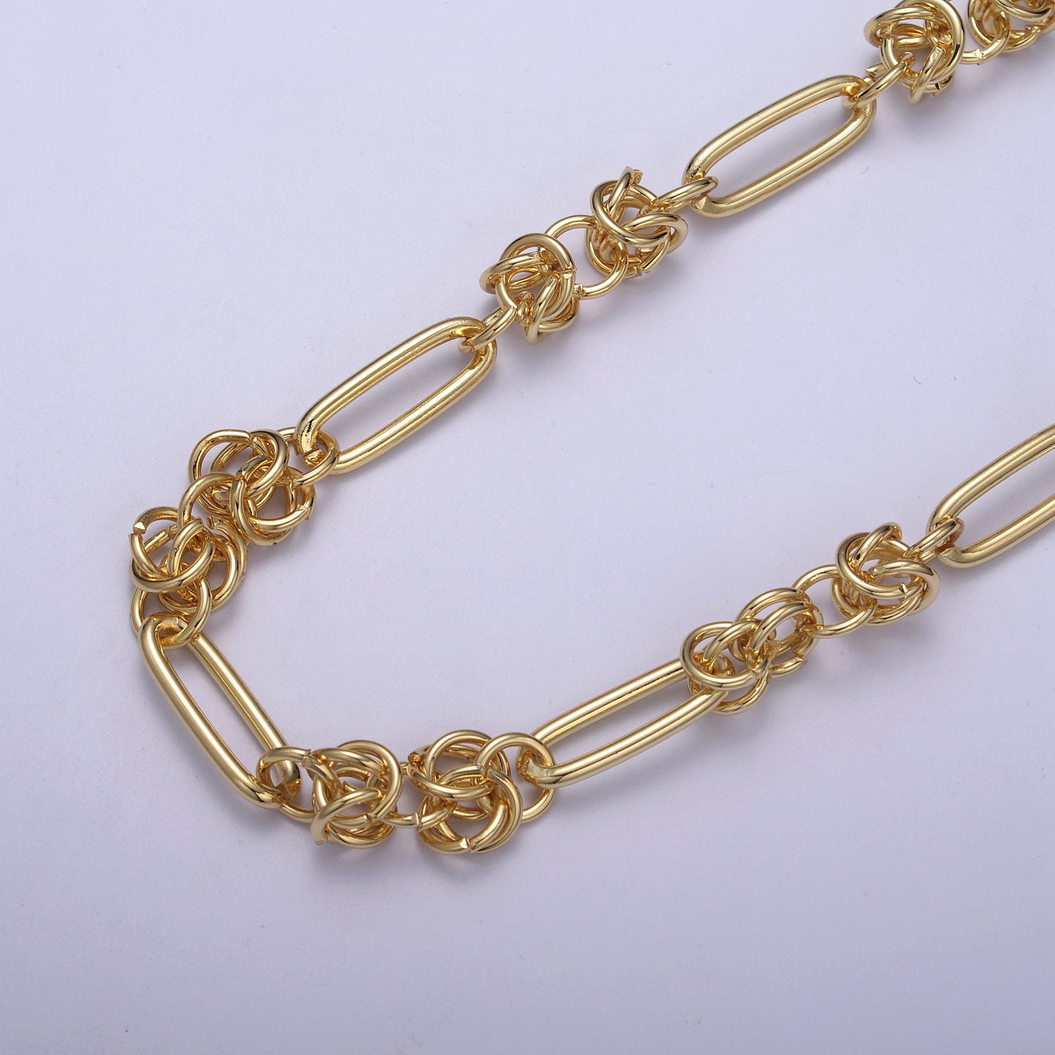 24K Gold Filled Paper Clip Chain with Rolo Link, 8mm Width Paperclip Chain by Yard, Wholesale Unique Bulk Roll Chain For Jewelry Making, 648