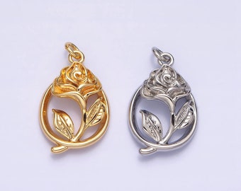 16K Gold Filled Open Flower Rose Charm | AC-477