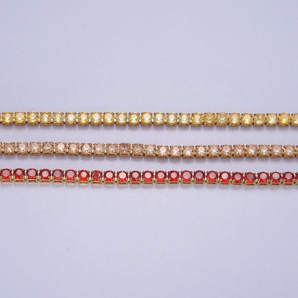 Gold, red, yellow tennis necklace | 2mm round cubic zirconia necklace | diamond cz tennis chain necklace | adjustable layer necklace wa-893