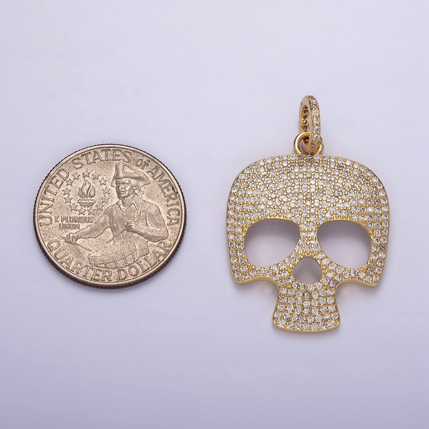 14K Gold Filled 40mm Skeleton Skull Clear Micro Paved CZ Charm in Black ...