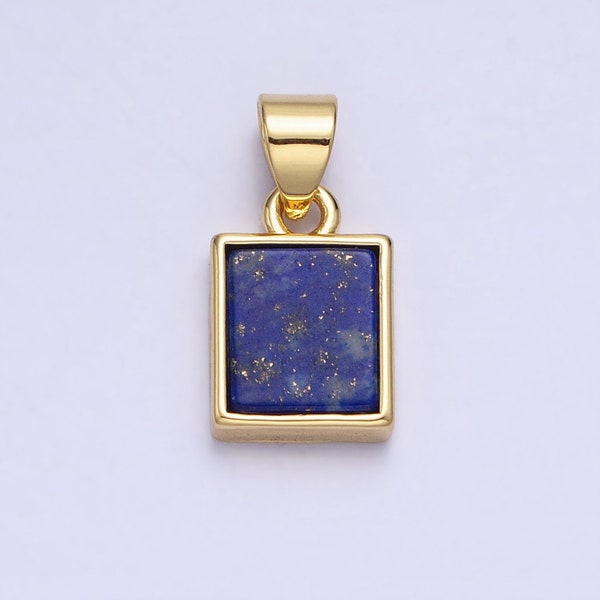 Blue Lapis Azuli Square Charm 17.7x9.7mm Gemstone Pendant in 24k Gold Filled Bezel AA179