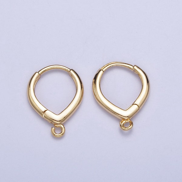 24K Gold Plated Teardrop-Shaped Hoop Huggie w/ Open Link Lever Hoop Earring Making, 15.1mmx12.0mm, Earring Charm Making Findings | L-814