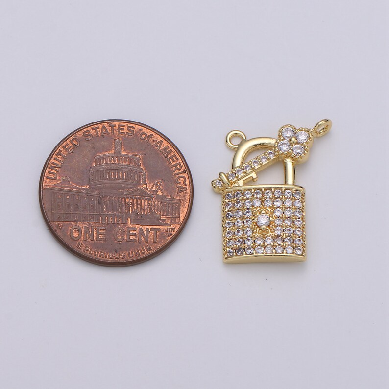 24k Gold Padlock and Key CZ Micro Pave Charm Pendant Lock and Etsy