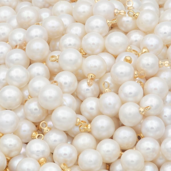 Freshwater Pearl White Round Pearl Ball Gold Filled Charms  P-1822