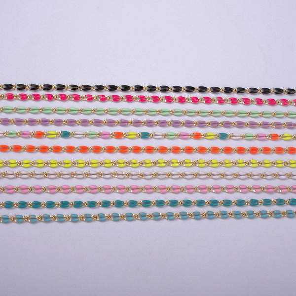 Dainty Multi color Enamel  Rolo Cable Paperclip Chain by Yard, Link Cable Thick Elongate Chain, Wholesale bulk Roll Chain Jewelry 598-603